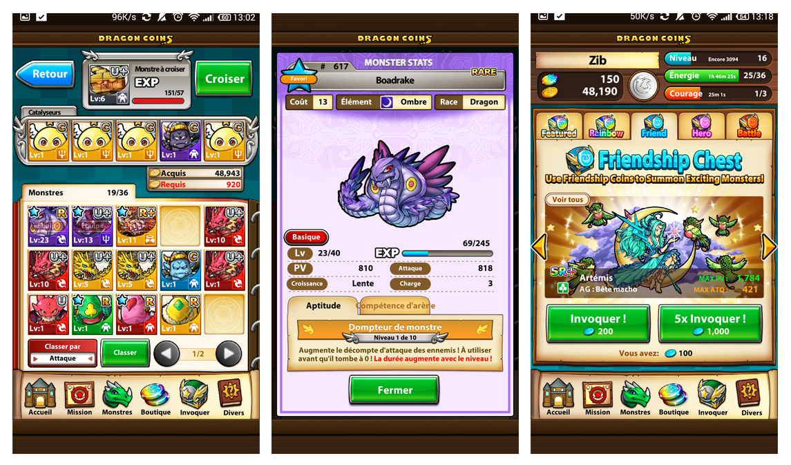 Interface d'upgrade et liste des coffres